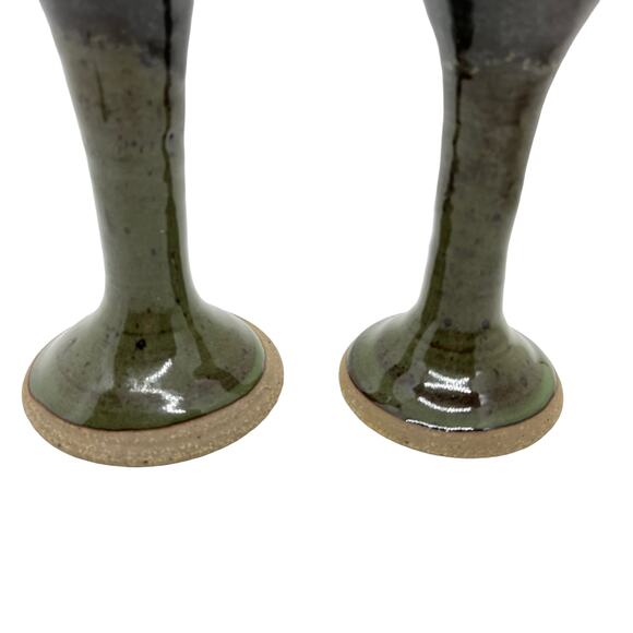 Wine Goblets Flutes Set of Four Ceramic Handmade 1984 Vintage Blue Brown Retro - Picture 5 of 16